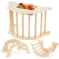 Costway 8 en 1 Arche d'Escalade avec Table Sensorielle pour Enfants Salle de Gym avec Bac de Rangement Pliable pour 3+ Ans 80x47x41cm Naturel