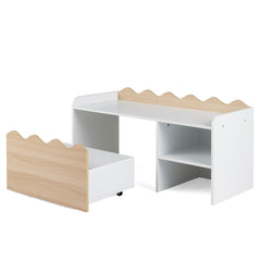 Costway Meuble de Rangement Enfant Bureau Enfant avec Coffre Mobile Plateau Spacieux Étagère Couvercle Relevable 4 Roulettes Naturel