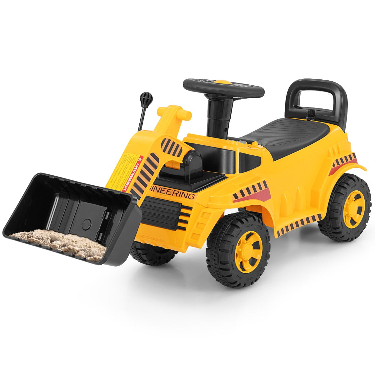 Costway Bulldozer pour Enfants Pelleteuse avec Godet Réglable Son de Moteur Rangement Véhicule de Construction Pied au Sol pour 19 à 36 Mois Jaune
