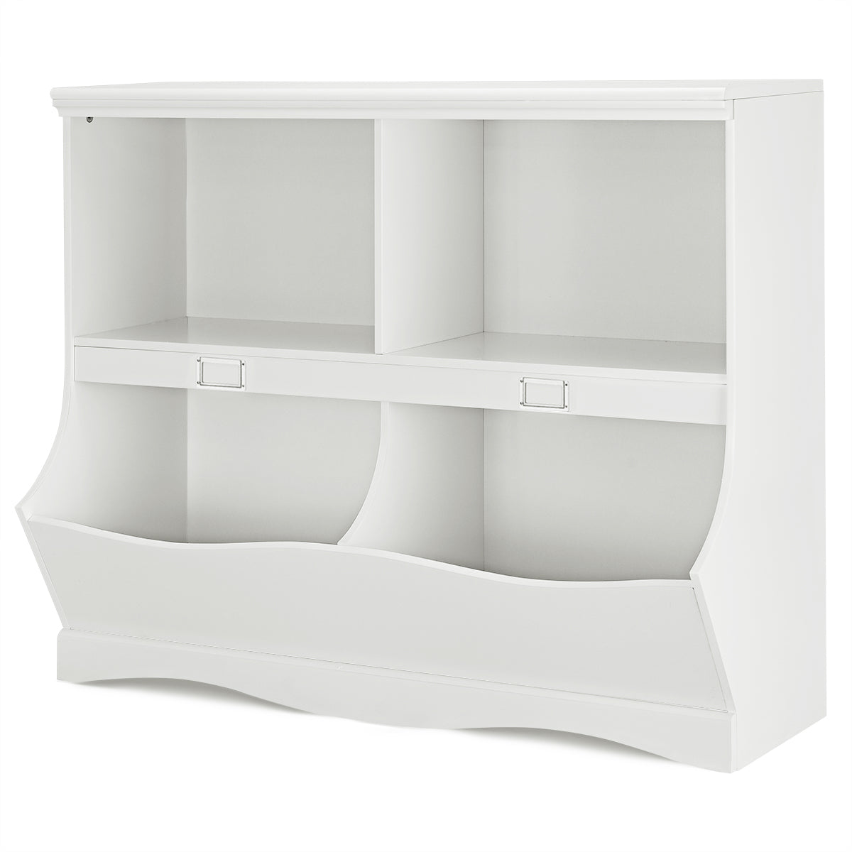 Costway Bibliothèque Enfants avec 4 Compartiments Meuble avec Base en Forme Vague Coins Arrondis Idéal pour Salon Chambre Bureau 105,5 x 39,5 x 84 cm Blanc