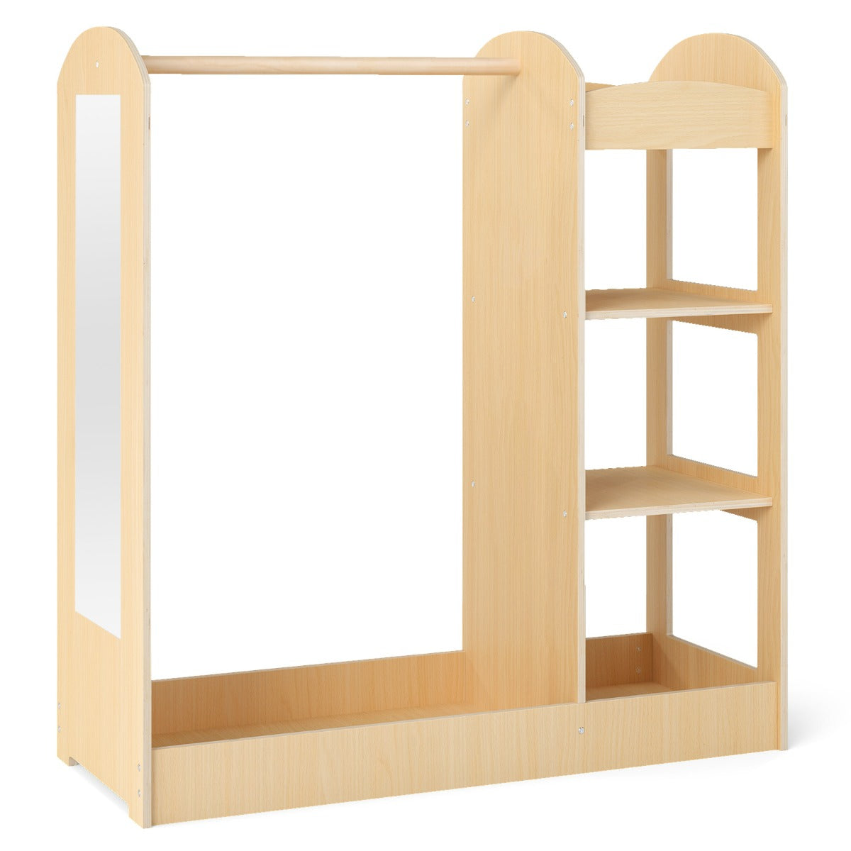 Costway Meuble Rangement Ouverte pour Enfant avec 4 Étagères et Porte-Vêtements en Bois pour Chamre Enfant 93,5x 38 x 100 cm Naturel
