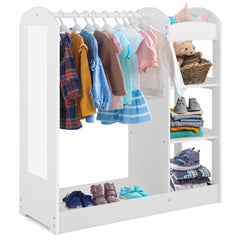 Costway Meuble Rangement Ouverte pour Enfant avec 4 Étagères et Porte-Vêtements en Bois pour Chamre Enfant 93,5x 38 x 100 cm Blanc