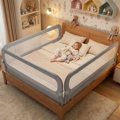Costway Barrière de Lit Pliable Barrière de Lit Bébé Ajustable de 120 CM avec Housse Amovible en Tissu Oxford & Base en U Robuste Gris