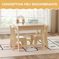 Costway Table avec 2 Chaises Enfants 3-6 Ans - Plateau 2 Face : Noir et Blanc Dessin Effaçable Espace de Rangement Caché Naturel