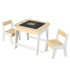 Costway Table avec 2 Chaises Enfants 3-6 Ans - Plateau 2 Face : Noir et Blanc Dessin Effaçable Espace de Rangement Caché Naturel et Blanc