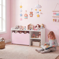 Costway Meuble de Rangement Enfant Bureau Enfant avec Coffre Mobile Plateau Spacieux Étagère Couvercle Relevable 4 Roulettes Rose