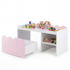 Costway Meuble de Rangement Enfant Bureau Enfant avec Coffre Mobile Plateau Spacieux Étagère Couvercle Relevable 4 Roulettes Rose