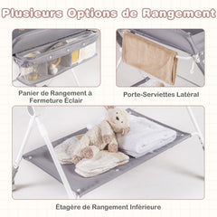 Costway Table à Langer Pliante pour Bébé Table à Langer Portable Réglable en Hauteur sur 4 Niveaux avec Roulettes Étagère et Panier Station Gris