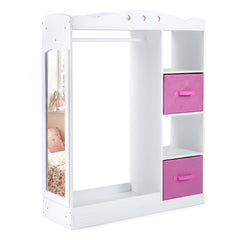 Costway Portant a Vetement Enfant avec Miroir en Acrylique, Penderie Ouverte avec Tringle, Étagères et 2 Tiroirs en Tissu 90 x 30 x 111,5 cm Blanc