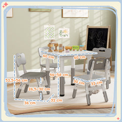 Ensemble 1 table et 4 chaises pour enfants à hauteur réglable, set de 5 pièces, gris