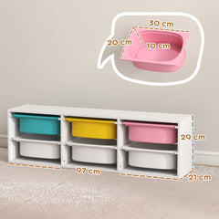 Meuble rangement enfant à 2 niveaux, étagère de rangement pour jouets enfants avec 6 bacs amovibles, 97x21x29cm, blanc