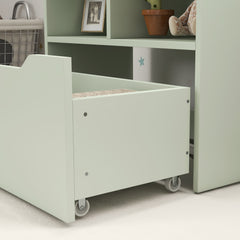 Bibliothèque étagère Multi-Rangement 3 étagères 2 niches Grand tiroir en bois Vert clair
