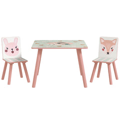 Ensemble table et chaises pour enfants, table pour enfant avec 2 chaises, motif animaux pour chambre à coucher rose