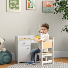 Bureau enfant avec chaise, table enfant avec tiroir, placard et large plateau, pour 3 à 6 ans, 80 x 39 x 59 cm, blanc