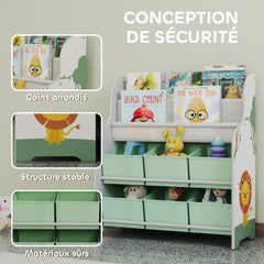 Meuble rangement enfant, rangement jouet enfant, 6 tiroirs en tissu et étagère à deux niveaux, 63x30x71cm, vert