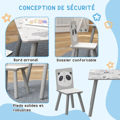 Ensemble table et chaises pour enfants, table pour enfant avec 2 chaises, motif animaux pour chambre à coucher gris