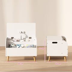 Coffre à jouet enfant, coffre de rangement enfant, couvercle rabattable et compartiment ouvert, 60x40x43cm, blanc