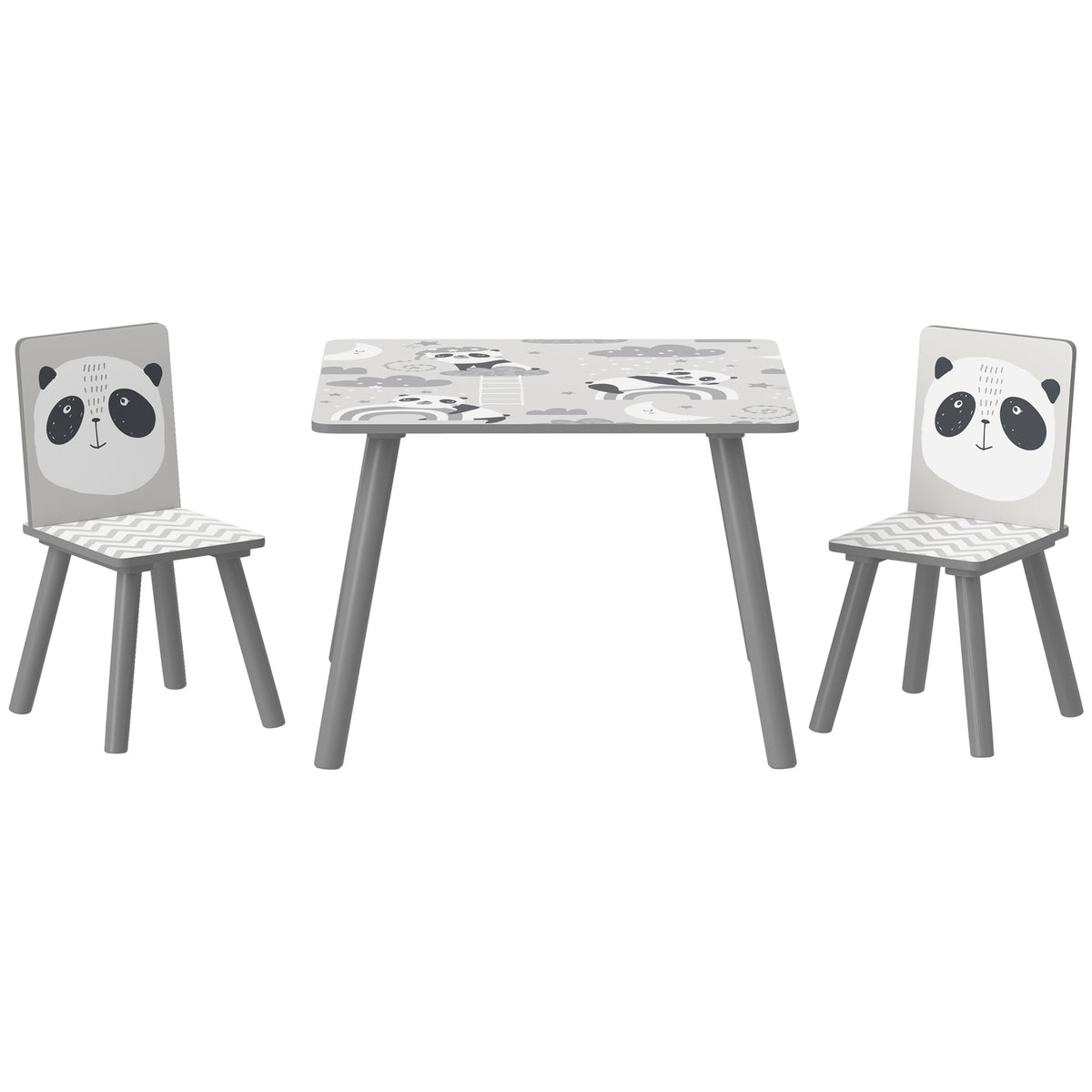 Ensemble table et chaises pour enfants, table pour enfant avec 2 chaises, motif animaux pour chambre à coucher gris