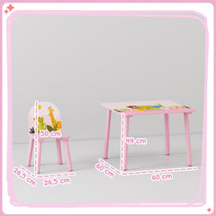 Table enfant avec chaise, ensemble table et 2 chaises en bois pour dessiner, jouer, étudier, rose