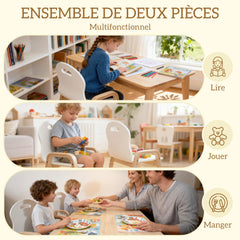 Lot de 2 chaises pour enfants réglables en hauteur fauteuil enfants en bois massif avec accoudoirs 39x34x61,5cm blanc