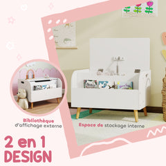Coffre à jouet enfant, coffre de rangement enfant, couvercle rabattable et compartiment ouvert, 60x40x43cm, blanc