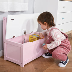 Coffre à jouet enfant banc de rangement enfant couvercle rabattable et charnières de sécurité 60 x 30 x 50 cm rose