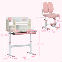 Ensemble bureau et chaise pour enfants hauteur réglable et plateau inclinable 0-60° table 80 x 52 x 88-109 cm rose