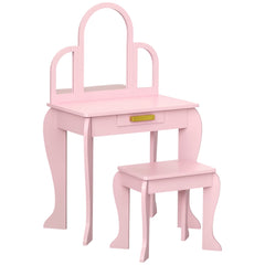 Coiffeuse pour enfant avec tabouret 3 miroirs et tiroir 3 à 6 ans 52 x 32 x 85 cm rose