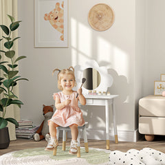 Ensemble coiffeuse pour enfant avec tabouret, coiffeuse 2 pièces pour enfants de 3 à 6 ans, miroir forme de nuage, blanc