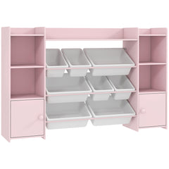 Meuble rangement enfant, étagère de rangement pour jouets enfants avec 8 bacs amovibles, 140 x 30 x 90 cm, rose