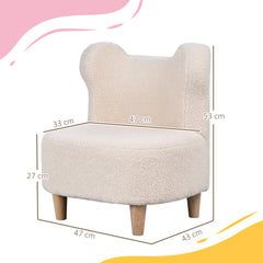 Fauteuil enfants canapé pour enfants avec dossier en forme ours, tissu en polaire teddy, 47 x 43 x 53 cm, beige