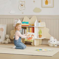 Bibliothèque enfant meuble de rangement pour jouets et livres 6 compartiments 120x28x72,2cm bois naturel