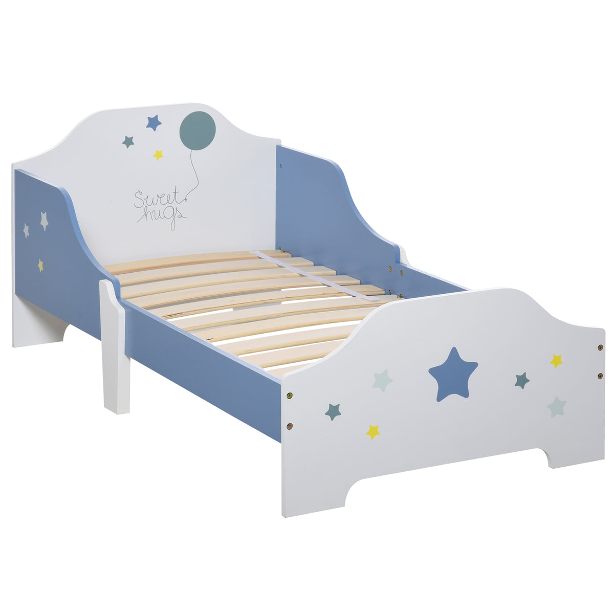 Lit pour enfants de 3 à 6 ans design étoiles sommier à lattes inclus chambre moderne 143 x 74 x 59 cm bleu blanc