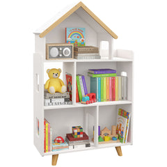 Étagère de rangement pour jouet enfant et livres forme de maison 3 niveaux  65 x 25 x 108,5 cm blanc et naturel