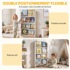 Bibliothèque murale pour enfant, rangement livre enfant 4 niveaux, fixer au mur, 60 x 10 x 98 cm, blanc