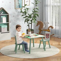 Table et 2 chaises pour enfants 3-8 ans ensemble 3 pièces motif animaux pour chambre à coucher salle de jeux vert