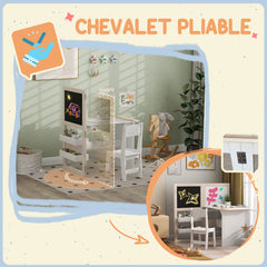 Table enfant avec chaise 3 en 1 avec chevalet pliable étagères de rangement, rouleau de papier - 3 à 8 ans, blanc