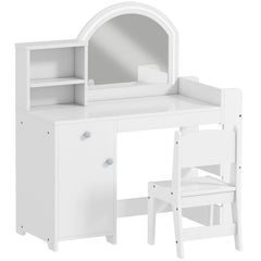 Coiffeuse pour enfants avec tabouret et miroir LED, table de maquillage pour 3 à 8 ans, 88,6 x 38,8 x 96,9 cm, blanc