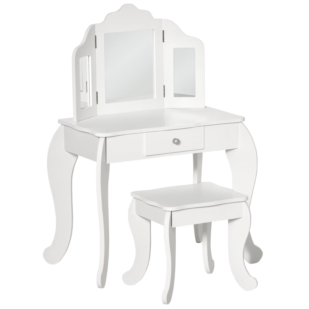 Coiffeuse Enfant avec Tabouret, Coiffeuse Bureau 2 en 1 Miroir triptyque et tiroir Coulissant Blanc Acrylique