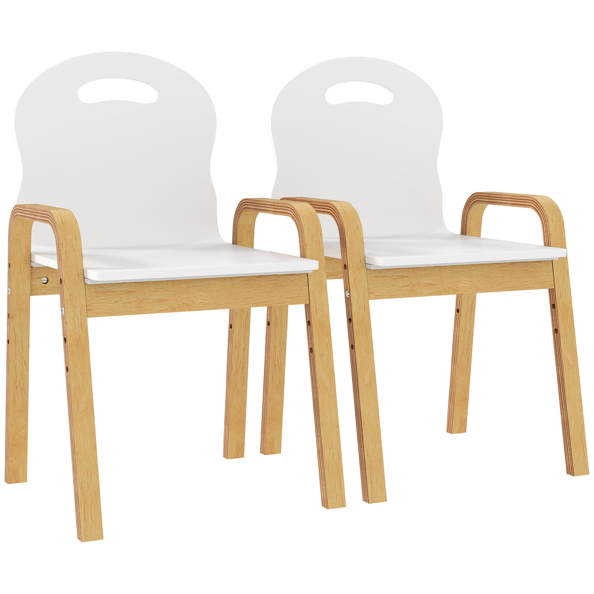 Lot de 2 chaises pour enfants réglables en hauteur fauteuil enfants en bois massif avec accoudoirs 39x34x61,5cm blanc