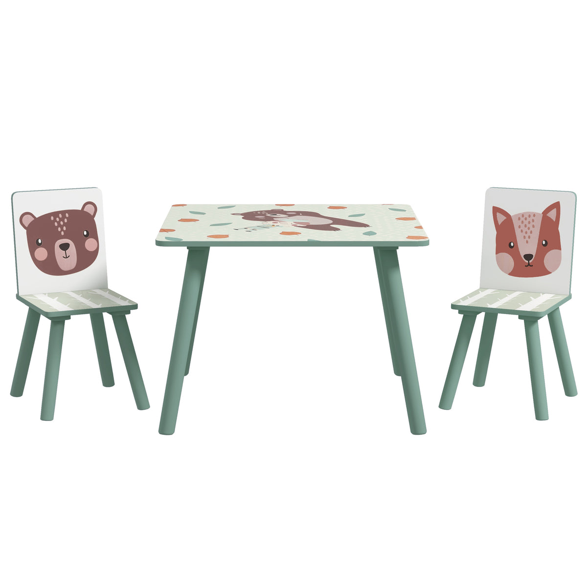 Table et 2 chaises pour enfants 3-8 ans ensemble 3 pièces motif animaux pour chambre à coucher salle de jeux vert