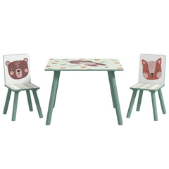 Table et 2 chaises pour enfants 3-8 ans ensemble 3 pièces motif animaux pour chambre à coucher salle de jeux vert