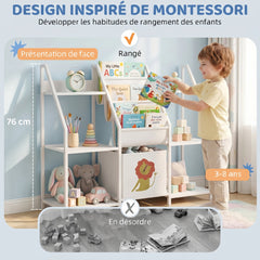 Bibliothèque pour Enfants à 3 Niveaux, Étagère à Livres pour Enfants avec Tiroir en Tissu, 93 x 30 x 76 cm, Blanc
