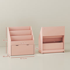 Bibliothèque pour enfants Multi-Rangement avec 3 niveaux d'étagères et un tiroir, 62,5L x 30l x 70H cm, rose