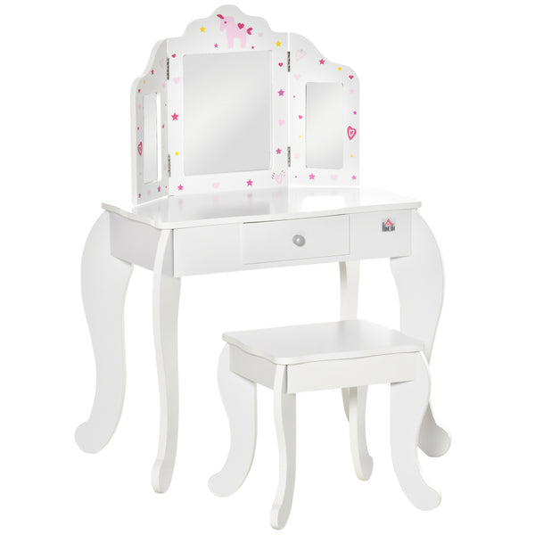 Coiffeuse enfant – Miroir triptyque et tiroir