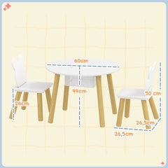 Ensemble 1 table ronde, 2 chaises pour enfant 3 pièces, dossier en forme d'ours, activités, bricolage, repas, 3-6 ans