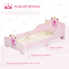 Lit Enfant 140 x 70 cm - lit d'enfant Design Princesse Motif Couronne - sommier à Lattes Inclus - MDF Contre-plaqué Rose
