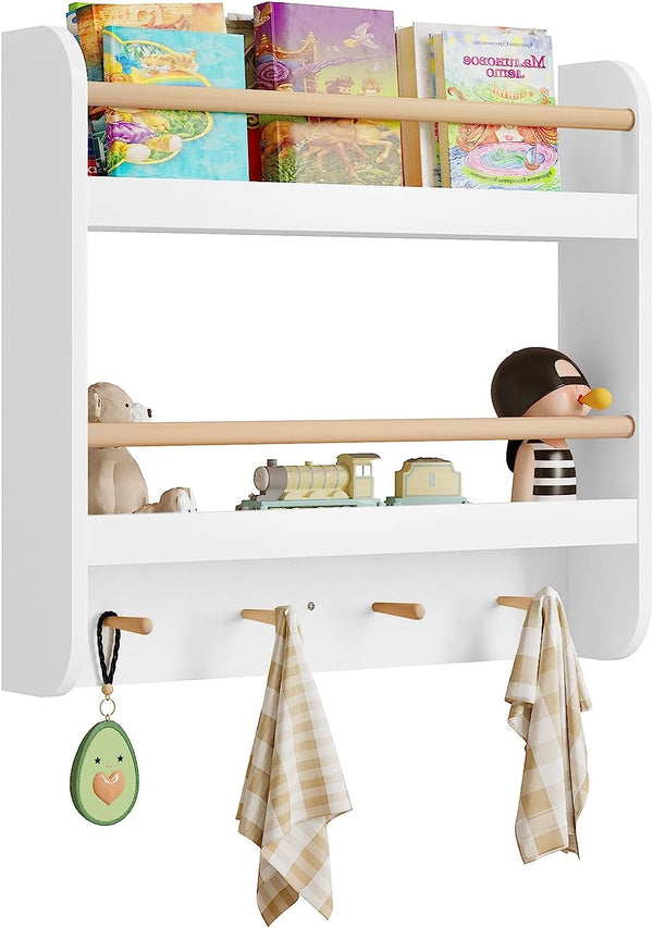 Étagère enfant à jouets – 2 niveaux et 4 crochets