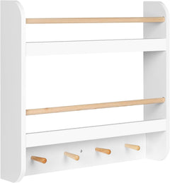 WOLTU Bibliothèque Enfants, Étagère à Jouets avec 2 Niveaux, 4 Crochets, 60x55x12 cm, en MDF