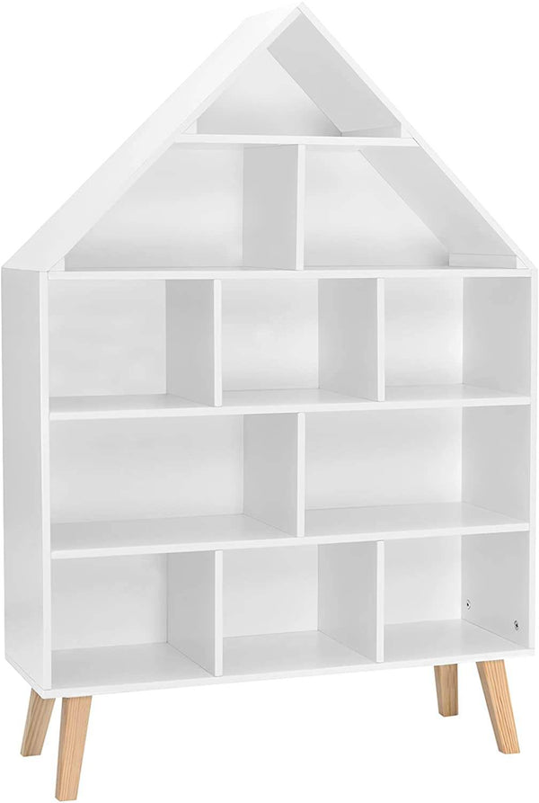 Bibliothèque enfant forme maison – 5 niveaux, blanc